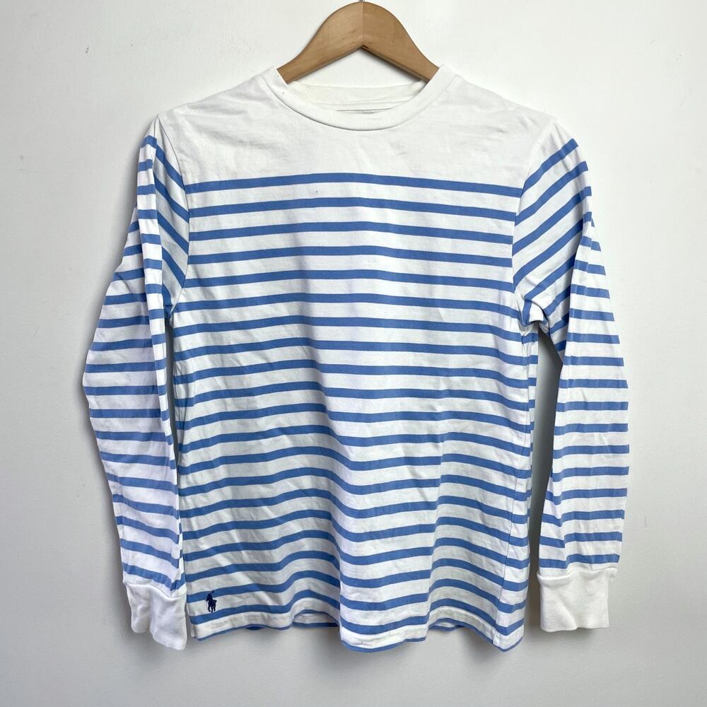 Polo Ralph Lauren Striped Long Sleeve Tee L 14/16 Blue Preppy Coastal Nautical